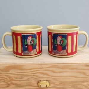 Vintage Susan Zulauf Country Folkart Christmas Santa and Tree Mug - Set of 2
